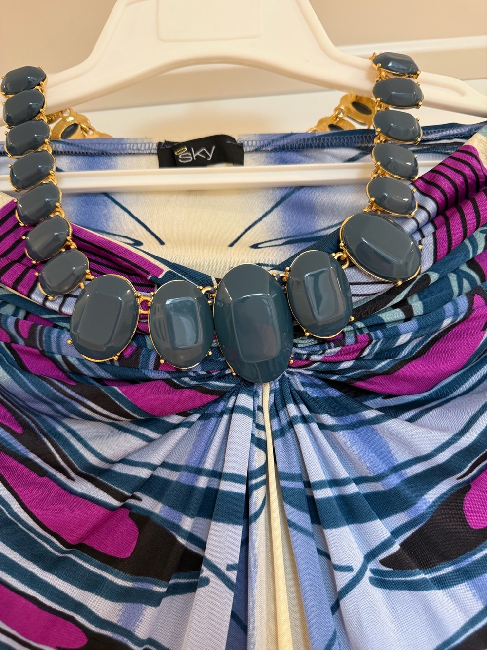 Sky Silk Strapless Evening Top in Purple, Blue and Black - Picture 3 of 4